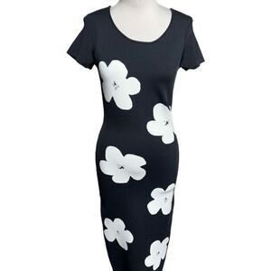 Pink Tartan Short Sleeve Floral Bodycon  Sweater Dress Size Small